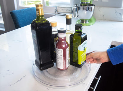 Compact Lazy Susan Organizer, Fridge or Cabinet Turntable Shelf Storage for Kitchen and Pantry Items, Great for Spices or Condiments, Clear and Sturdy with Full Spin, 9 x 9 x 3.4 inches