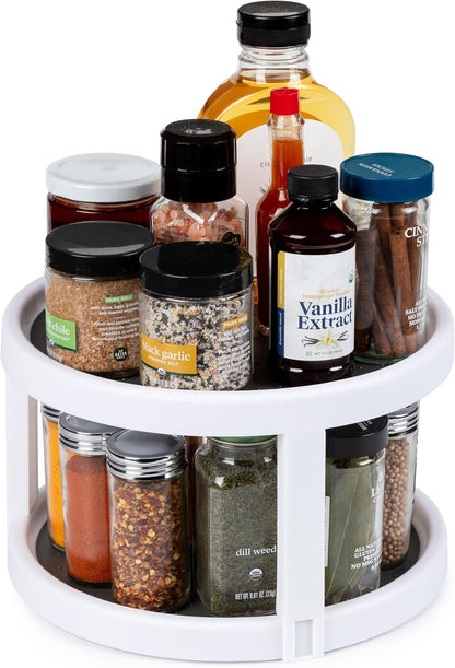 Compact Lazy Susan Organizer, Fridge or Cabinet Turntable Shelf Storage for Kitchen and Pantry Items, Great for Spices or Condiments, Clear and Sturdy with Full Spin, 9 x 9 x 3.4 inches