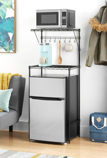 2-Tier Mini Fridge and Microwave Storage Shelf,Adjustable Height Metal Small Refrigerator Stand,110 lbs Capacity per Shelf, Max 220 lbs Total for Kitchen, Office, and Dorms,24" L x 18" D x 52" H