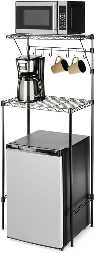 2-Tier Mini Fridge and Microwave Storage Shelf,Adjustable Height Metal Small Refrigerator Stand,110 lbs Capacity per Shelf, Max 220 lbs Total for Kitchen, Office, and Dorms,24" L x 18" D x 52" H