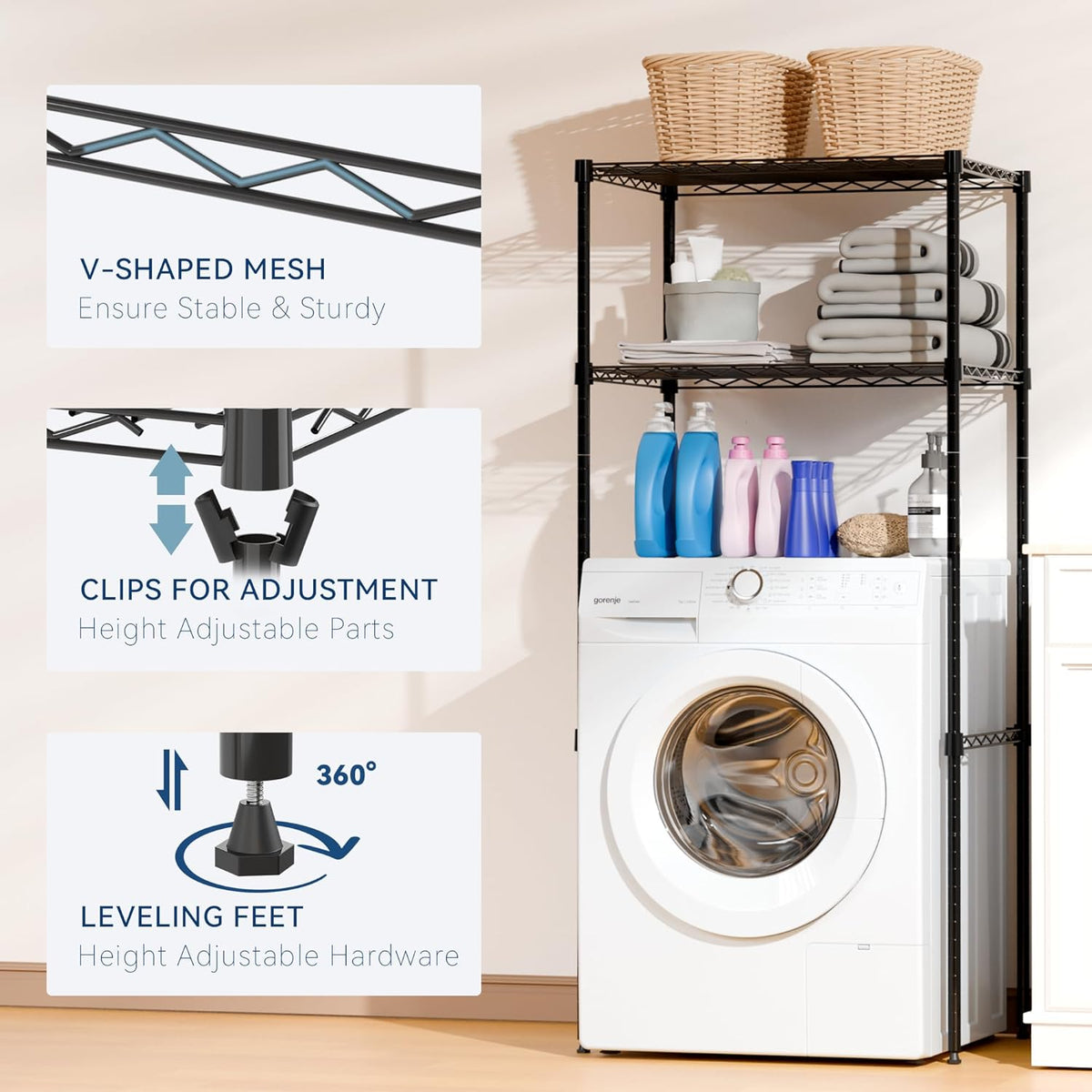 2-Tier Mini Fridge and Microwave Storage Shelf,Adjustable Height Metal Small Refrigerator Stand,110 lbs Capacity per Shelf, Max 220 lbs Total for Kitchen, Office, and Dorms,24" L x 18" D x 52" H