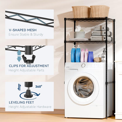 2-Tier Mini Fridge and Microwave Storage Shelf,Adjustable Height Metal Small Refrigerator Stand,110 lbs Capacity per Shelf, Max 220 lbs Total for Kitchen, Office, and Dorms,24" L x 18" D x 52" H