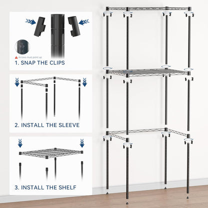 2-Tier Mini Fridge and Microwave Storage Shelf,Adjustable Height Metal Small Refrigerator Stand,110 lbs Capacity per Shelf, Max 220 lbs Total for Kitchen, Office, and Dorms,24" L x 18" D x 52" H