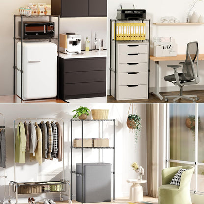2-Tier Mini Fridge and Microwave Storage Shelf,Adjustable Height Metal Small Refrigerator Stand,110 lbs Capacity per Shelf, Max 220 lbs Total for Kitchen, Office, and Dorms,24" L x 18" D x 52" H