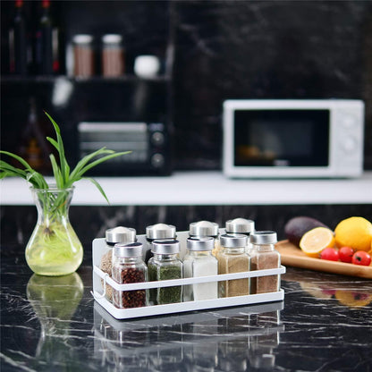 Magnetic Spice Rack, Strong Magnetic Shelf with 2 Removable Hooks, Perfect Space Saver for Small Kitchen/ Apartment, Awesome Metal Cabinet for Holding Spices, Jars, Salt (White, 2Pack)