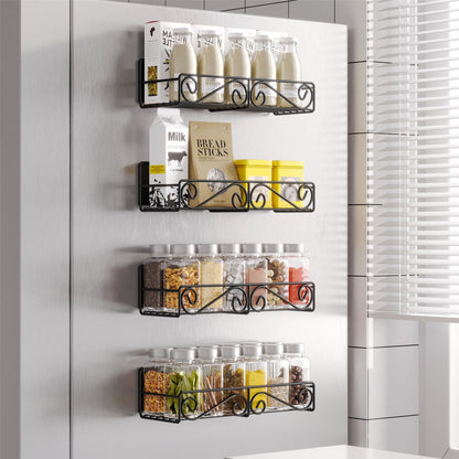 Magnetic Spice Rack, Strong Magnetic Shelf with 2 Removable Hooks, Perfect Space Saver for Small Kitchen/ Apartment, Awesome Metal Cabinet for Holding Spices, Jars, Salt (White, 2Pack)