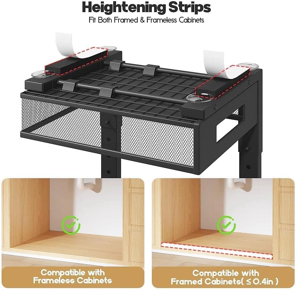 2-Tier Dual Pull Out Cabinet Organizer Drawers With Smooth Circular Rail, Large Capacity Metal Mesh Sliding Shelves For Bathroom& Kitchen Storage,Height Adjustable–White
