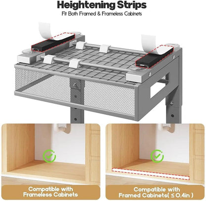 2-Tier Dual Pull Out Cabinet Organizer Drawers With Smooth Circular Rail, Large Capacity Metal Mesh Sliding Shelves For Bathroom& Kitchen Storage,Height Adjustable–White