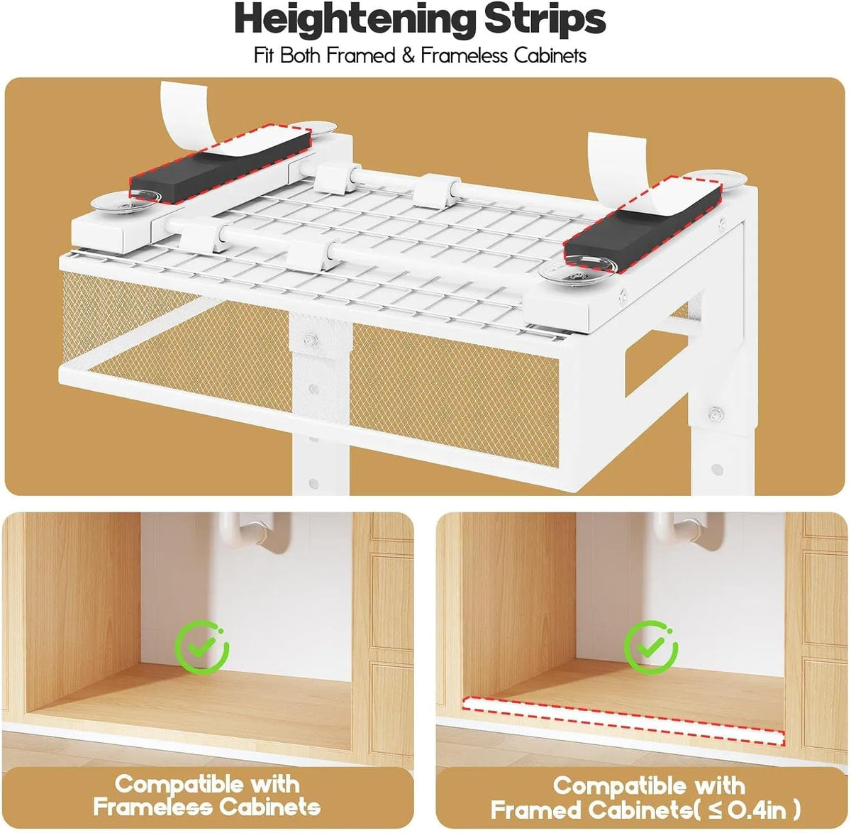 2-Tier Dual Pull Out Cabinet Organizer Drawers With Smooth Circular Rail, Large Capacity Metal Mesh Sliding Shelves For Bathroom& Kitchen Storage,Height Adjustable–White