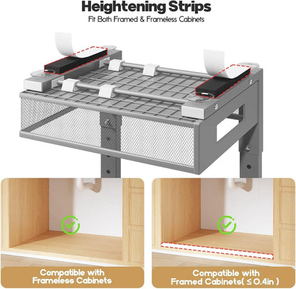 2-Tier Dual Pull Out Cabinet Organizer Drawers With Smooth Circular Rail, Large Capacity Metal Mesh Sliding Shelves For Bathroom& Kitchen Storage,Height Adjustable–White