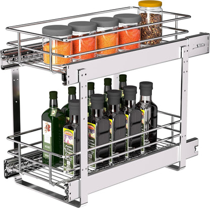 2-Tier Cabinet Pull Out Shelves (14" W x 22" D), Slide Out Shelves for Kitchen Cabinets, Metal Under Cabinet Roll Out Shelf