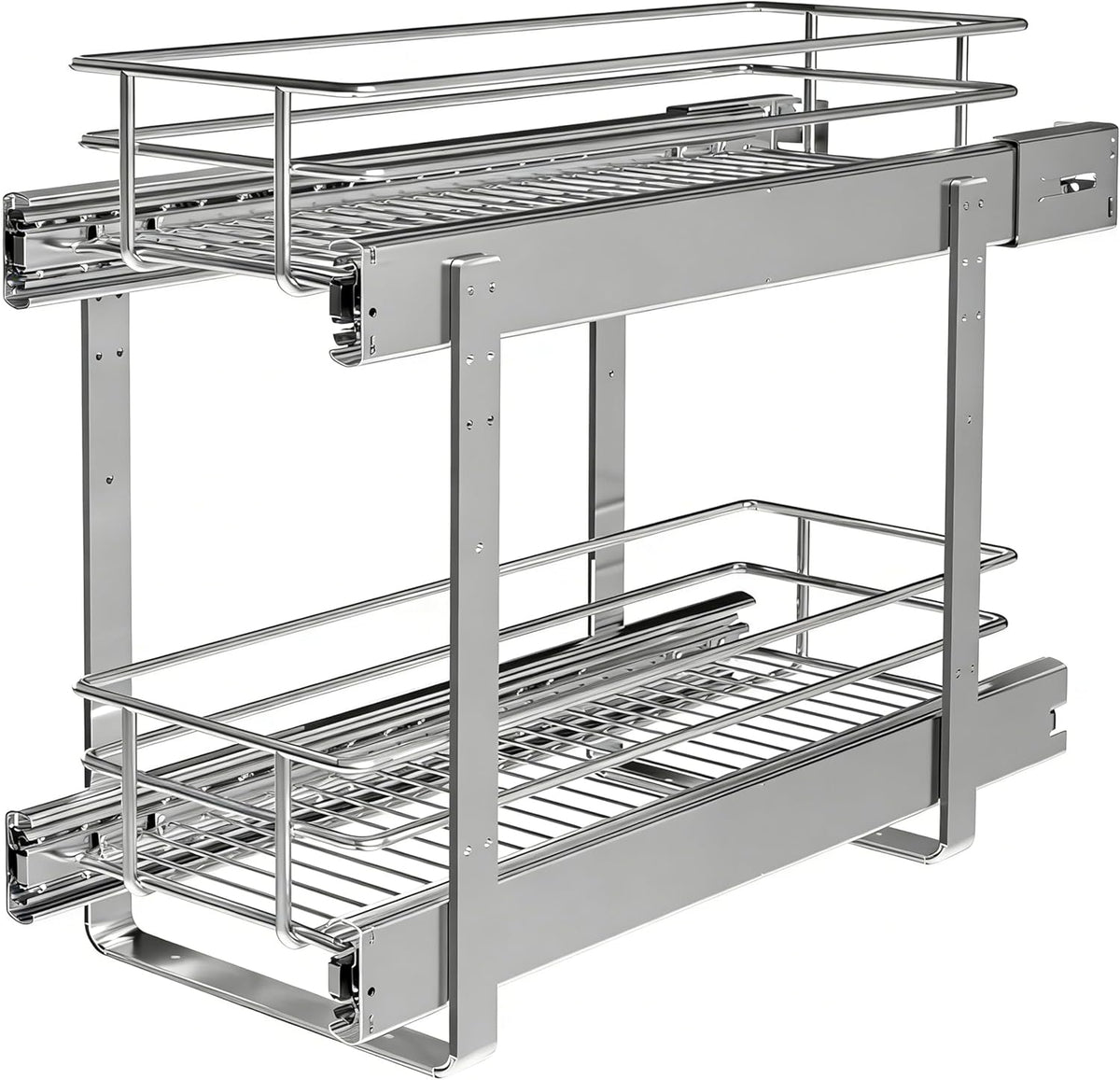 2-Tier Cabinet Pull Out Shelves (14" W x 22" D), Slide Out Shelves for Kitchen Cabinets, Metal Under Cabinet Roll Out Shelf