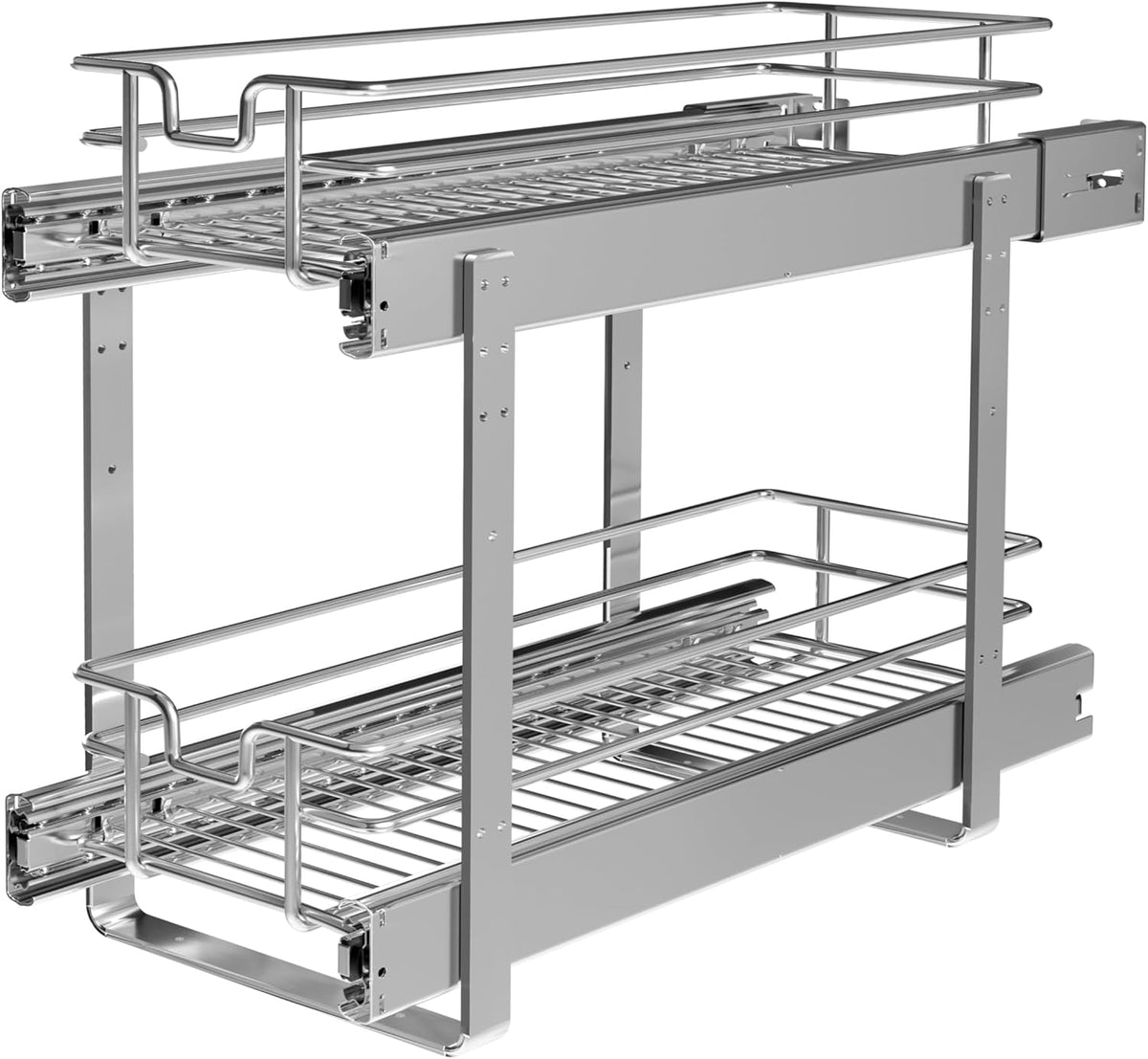 2-Tier Cabinet Pull Out Shelves (14" W x 22" D), Slide Out Shelves for Kitchen Cabinets, Metal Under Cabinet Roll Out Shelf