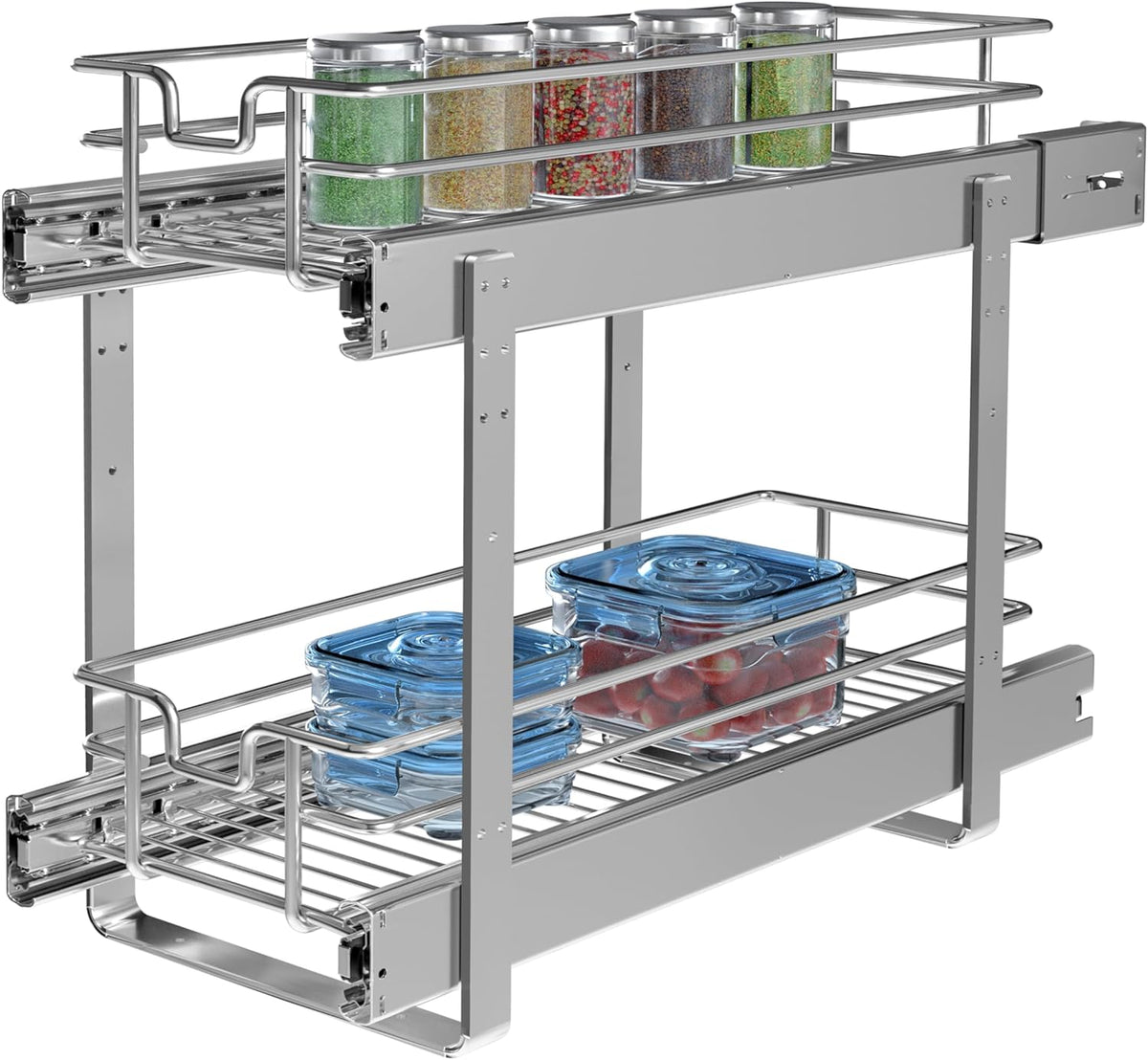2-Tier Cabinet Pull Out Shelves (14" W x 22" D), Slide Out Shelves for Kitchen Cabinets, Metal Under Cabinet Roll Out Shelf