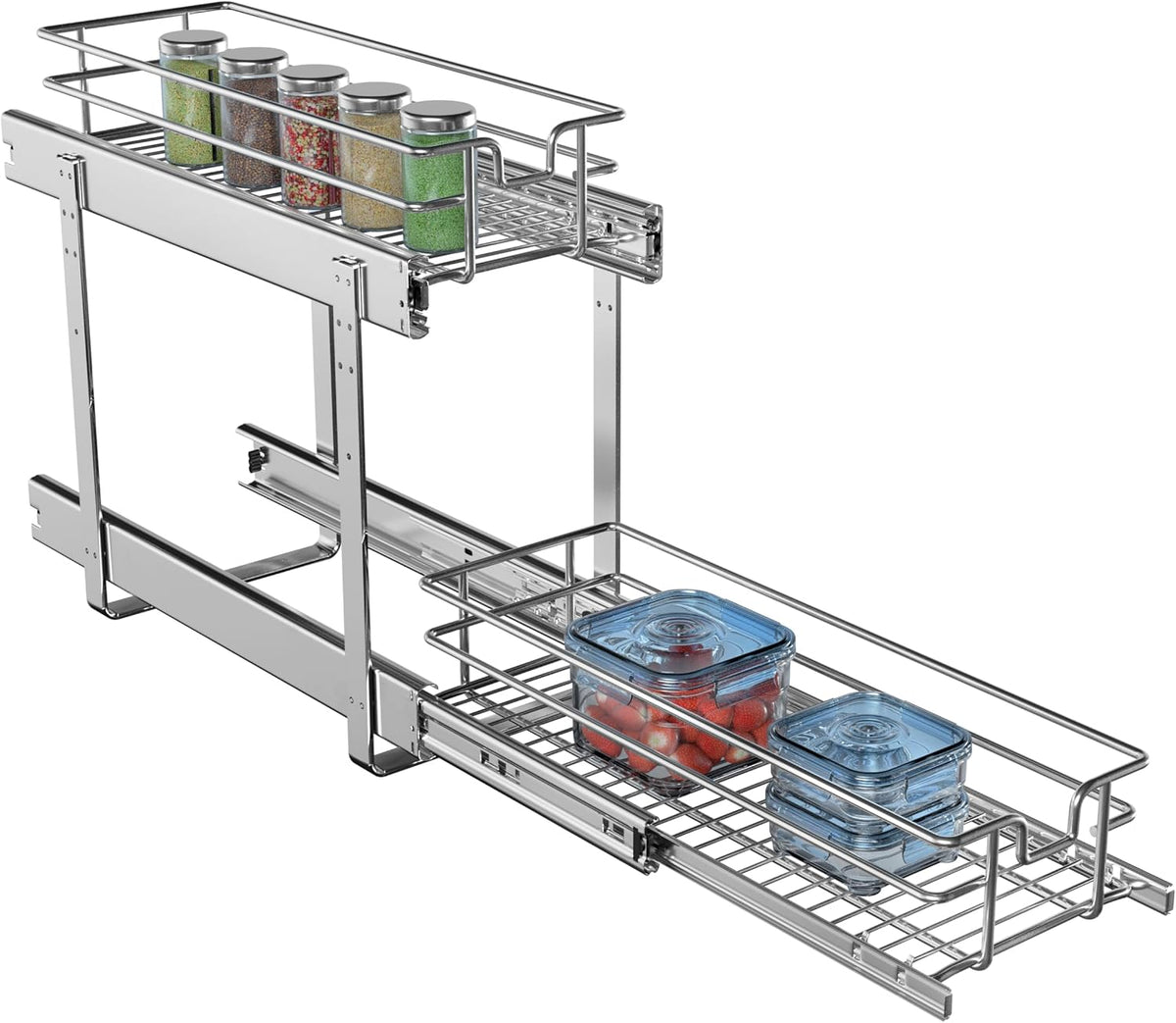 2-Tier Cabinet Pull Out Shelves (14" W x 22" D), Slide Out Shelves for Kitchen Cabinets, Metal Under Cabinet Roll Out Shelf
