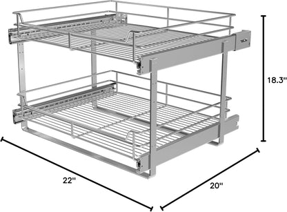 2-Tier Cabinet Pull Out Shelves (14" W x 22" D), Slide Out Shelves for Kitchen Cabinets, Metal Under Cabinet Roll Out Shelf