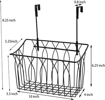 2 Pack Grid Storage Baskets with Hooks, Metal Hanging Wire Basket Kitchen Over the Cabinet Door Organizer Caddy for Cutting Board, Kitchen Wrap, Foil, Cleaning Supplies, Bakeware, Towel