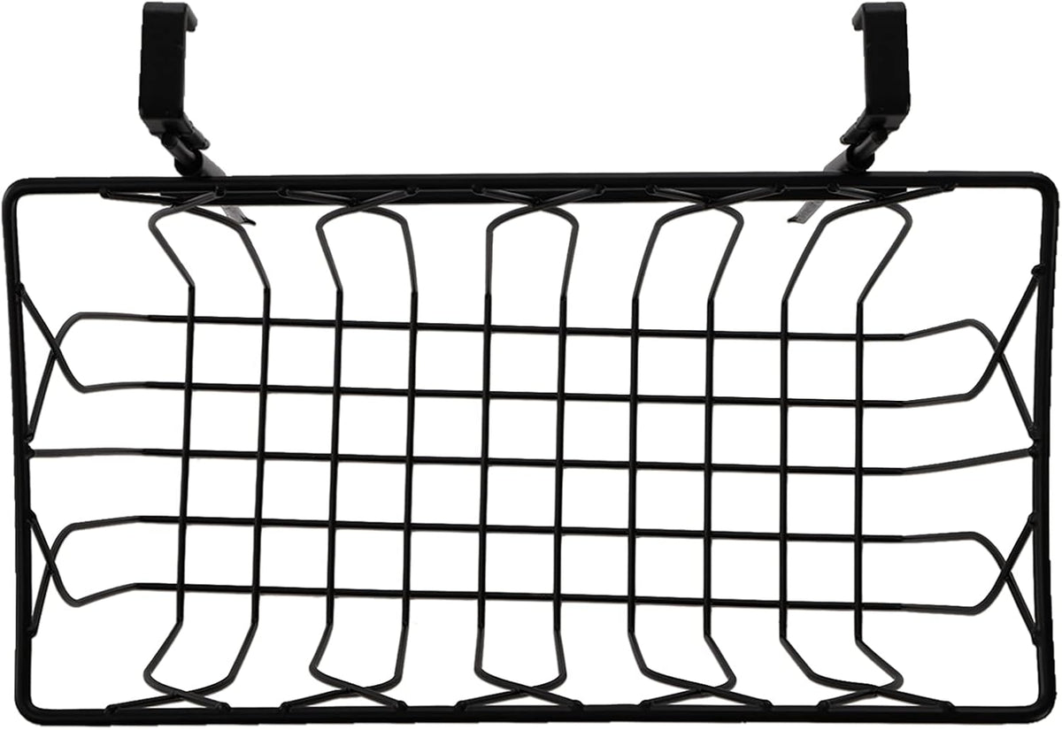2 Pack Grid Storage Baskets with Hooks, Metal Hanging Wire Basket Kitchen Over the Cabinet Door Organizer Caddy for Cutting Board, Kitchen Wrap, Foil, Cleaning Supplies, Bakeware, Towel