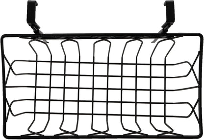 2 Pack Grid Storage Baskets with Hooks, Metal Hanging Wire Basket Kitchen Over the Cabinet Door Organizer Caddy for Cutting Board, Kitchen Wrap, Foil, Cleaning Supplies, Bakeware, Towel