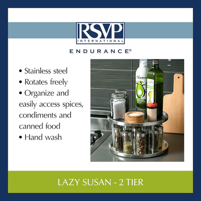 Endurance TURN-1 Turntable Lazy Susan, Stainless Steel, 10.5" | Handy in Cabinet, Refrigerator or on Counters | Organize Spices, Canned Foods, Pots, Pans, Dinnerware, 10.5 Inch