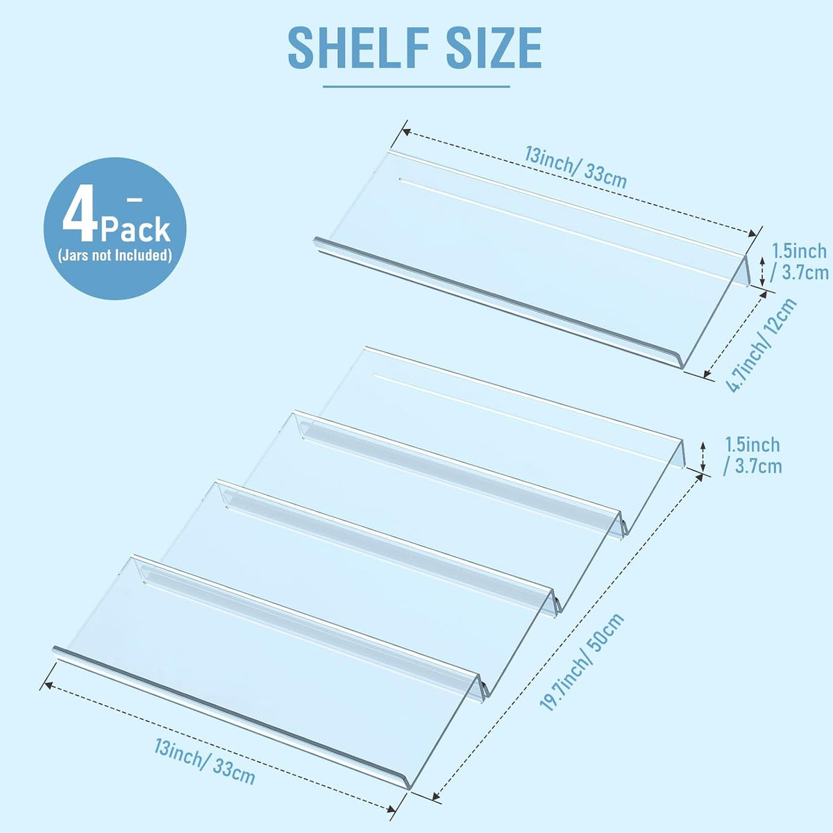 Spice Drawer Organizer 4 Tier, Acrylic Seasoning Organizer Rack, Small | Clear Spice Rack Tray, Kitchen Seasoning Jars Drawers Insert (Jars Not Included/ Expandable From 9" to 18")