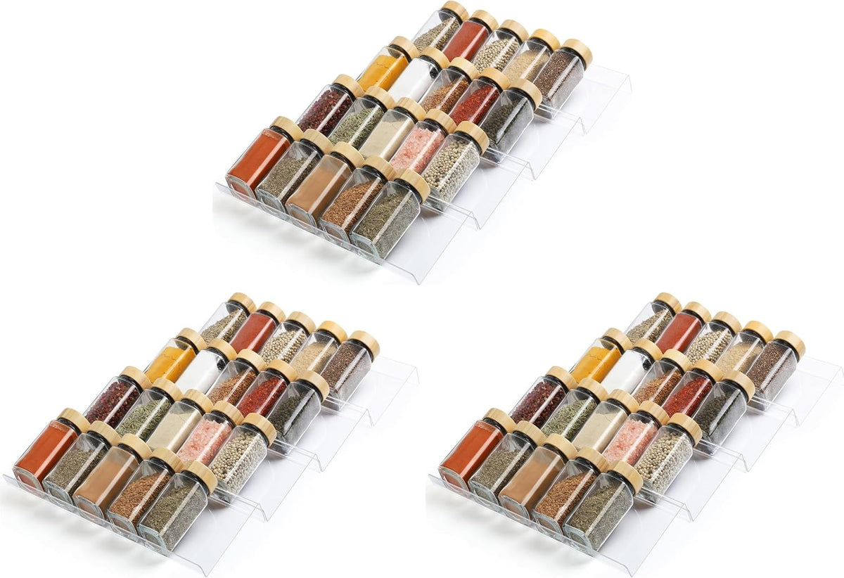 Spice Drawer Organizer 4 Tier, Acrylic Seasoning Organizer Rack, Small | Clear Spice Rack Tray, Kitchen Seasoning Jars Drawers Insert (Jars Not Included/ Expandable From 9" to 18")
