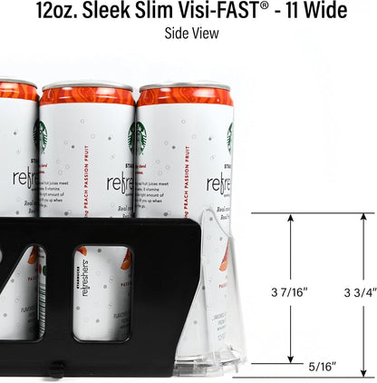 Drink Organizer for Fridge, Visi-Fast Spring-Loaded Beverage Glides for 12oz slim, 11-Wide, 24" D, 6-Pack