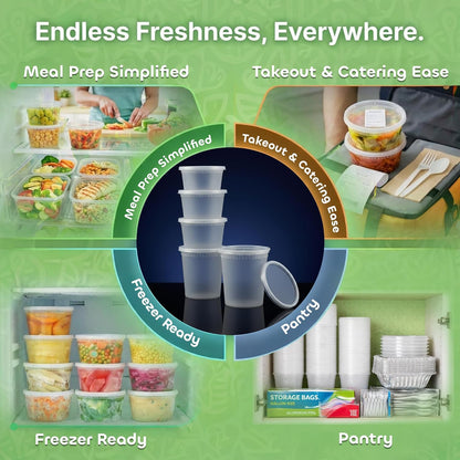 Plastic Deli Containers with Lids - 16oz Pint & 32oz Quart | Leak Proof, Microwaveable, Dishwasher & Freezer Safe - Plastic Food Storage, Meal Prep, Restaurant & Soup Containers
