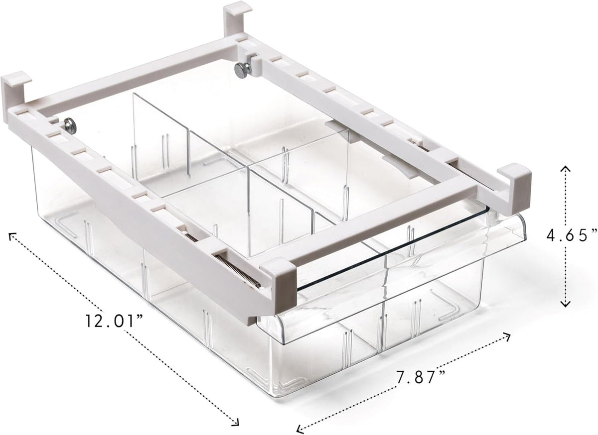 Pull-out Fridge Organizer | THE HANGER COLLECTION | Fridge Drawer Organizer with 2 Dividers | Clear Pantry Drawer Organizers | Shelf Holder Storage Drawers for Fruits, Veggies & Drinks