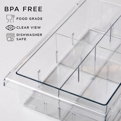 Pull-out Fridge Organizer | THE HANGER COLLECTION | Fridge Drawer Organizer with 2 Dividers | Clear Pantry Drawer Organizers | Shelf Holder Storage Drawers for Fruits, Veggies & Drinks