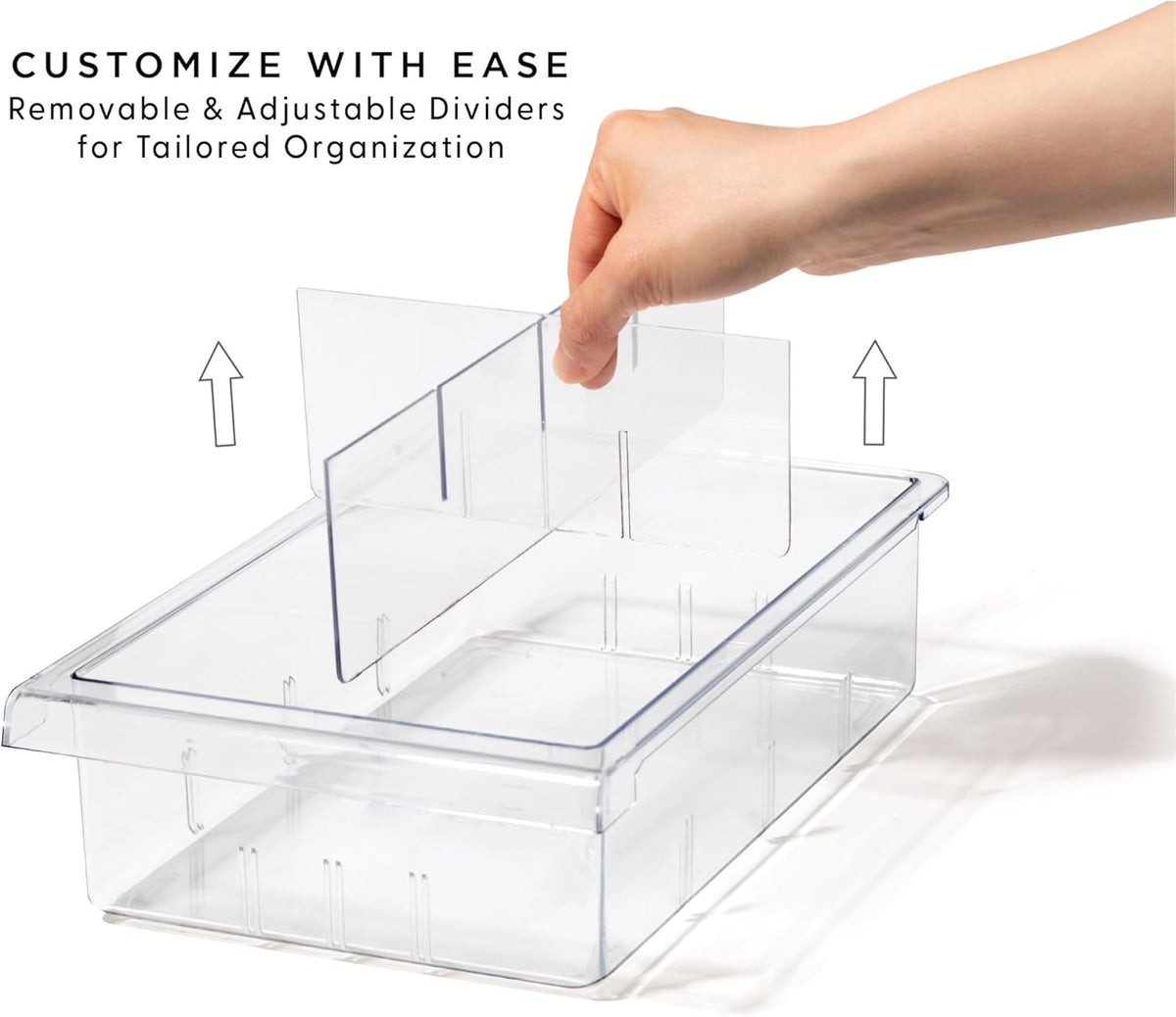 Pull-out Fridge Organizer | THE HANGER COLLECTION | Fridge Drawer Organizer with 2 Dividers | Clear Pantry Drawer Organizers | Shelf Holder Storage Drawers for Fruits, Veggies & Drinks