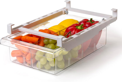 Pull-out Fridge Organizer | THE HANGER COLLECTION | Fridge Drawer Organizer with 2 Dividers | Clear Pantry Drawer Organizers | Shelf Holder Storage Drawers for Fruits, Veggies & Drinks