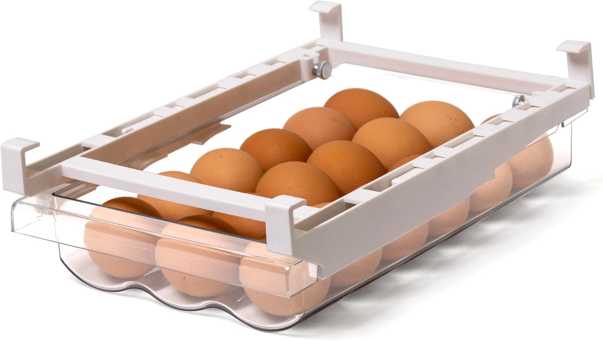 Pull-out Fridge Organizer | THE HANGER COLLECTION | Fridge Drawer Organizer with 2 Dividers | Clear Pantry Drawer Organizers | Shelf Holder Storage Drawers for Fruits, Veggies & Drinks