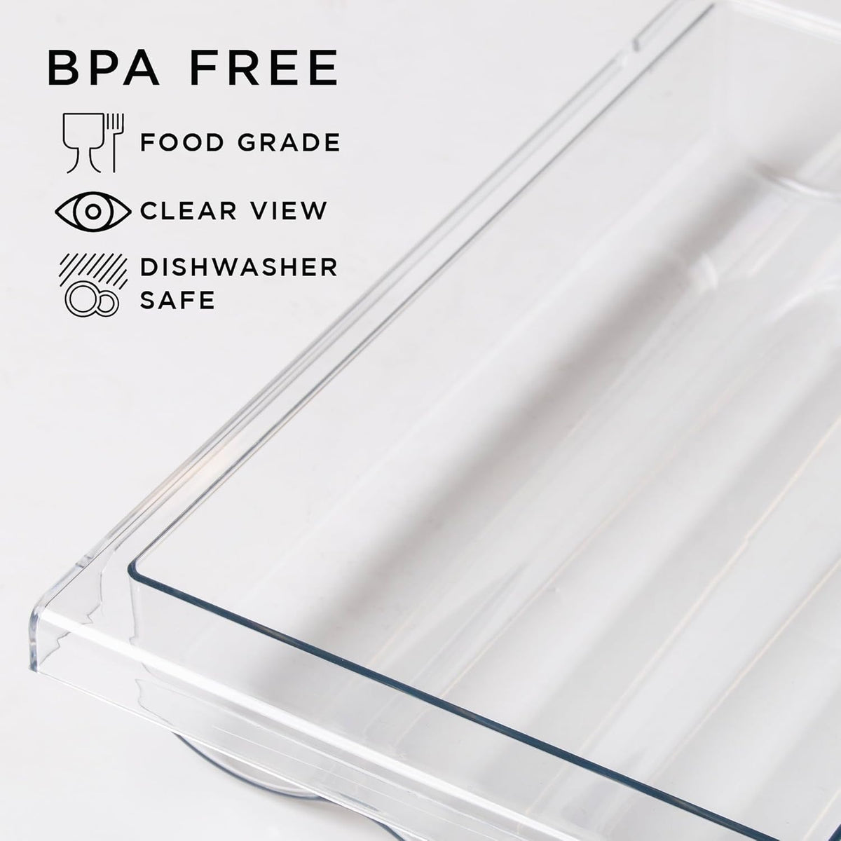 Pull-out Fridge Organizer | THE HANGER COLLECTION | Fridge Drawer Organizer with 2 Dividers | Clear Pantry Drawer Organizers | Shelf Holder Storage Drawers for Fruits, Veggies & Drinks