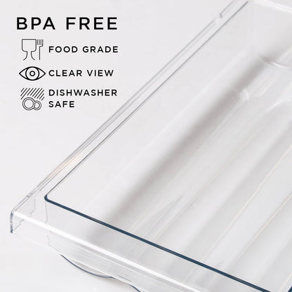 Pull-out Fridge Organizer | THE HANGER COLLECTION | Fridge Drawer Organizer with 2 Dividers | Clear Pantry Drawer Organizers | Shelf Holder Storage Drawers for Fruits, Veggies & Drinks