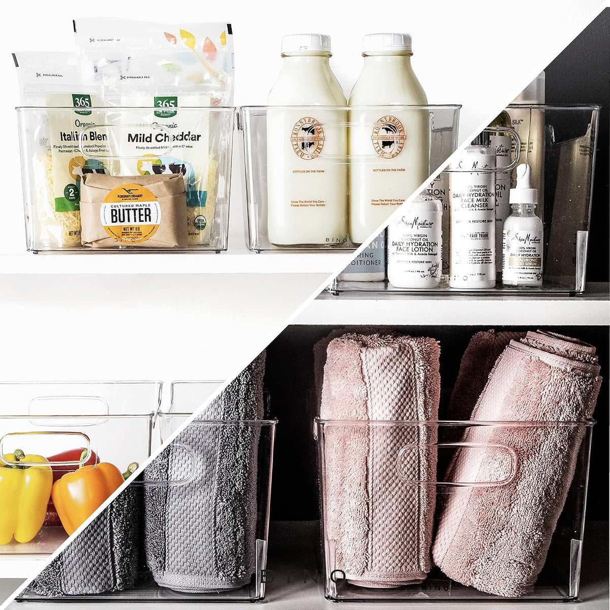 The Lodge Collection | Plastic Storage Bins - 2 Pack | Multi-Use Organizer With Built-In Handles | BPA-Free | for Pantry, Home, Fridge, and Freezer Organization