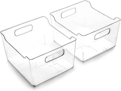 The Lodge Collection | Plastic Storage Bins - 2 Pack | Multi-Use Organizer With Built-In Handles | BPA-Free | for Pantry, Home, Fridge, and Freezer Organization