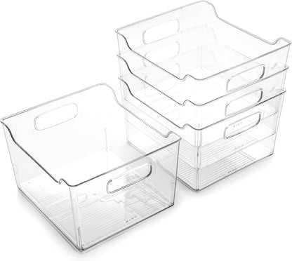 The Lodge Collection | Plastic Storage Bins - 2 Pack | Multi-Use Organizer With Built-In Handles | BPA-Free | for Pantry, Home, Fridge, and Freezer Organization