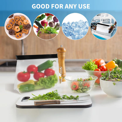 6 Pcs Reusable Ice Storage Bag with Secure Zip, 10 x 7.28 x 2.17 in, Freezer Bags Clear Ice Cube Storage Bag Freezer Storage Bags Ices Holder for Ice and Food Storage, RV & Cooler Storage.