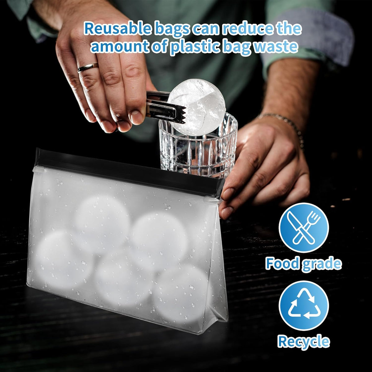 6 Pcs Reusable Ice Storage Bag with Secure Zip, 10 x 7.28 x 2.17 in, Freezer Bags Clear Ice Cube Storage Bag Freezer Storage Bags Ices Holder for Ice and Food Storage, RV & Cooler Storage.