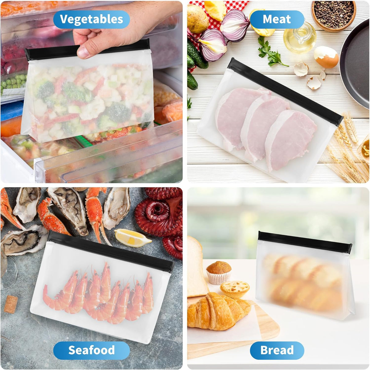 6 Pcs Reusable Ice Storage Bag with Secure Zip, 10 x 7.28 x 2.17 in, Freezer Bags Clear Ice Cube Storage Bag Freezer Storage Bags Ices Holder for Ice and Food Storage, RV & Cooler Storage.