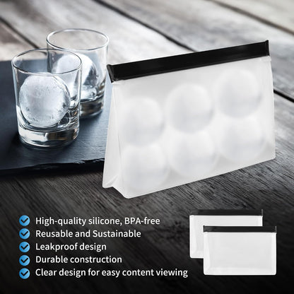 6 Pcs Reusable Ice Storage Bag with Secure Zip, 10 x 7.28 x 2.17 in, Freezer Bags Clear Ice Cube Storage Bag Freezer Storage Bags Ices Holder for Ice and Food Storage, RV & Cooler Storage.