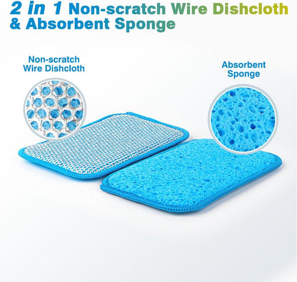 12 Pack Scrub & Wipe Cloths, Scrub Sponges with Non-Scratch Wire Dishwashing Rag for Kitchen, All-Purpose Cloth for Dishes, Pots, Pans, Non-Stick Cookware, Countertops (Blue)
