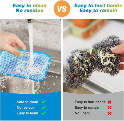 12 Pack Scrub & Wipe Cloths, Scrub Sponges with Non-Scratch Wire Dishwashing Rag for Kitchen, All-Purpose Cloth for Dishes, Pots, Pans, Non-Stick Cookware, Countertops (Blue)