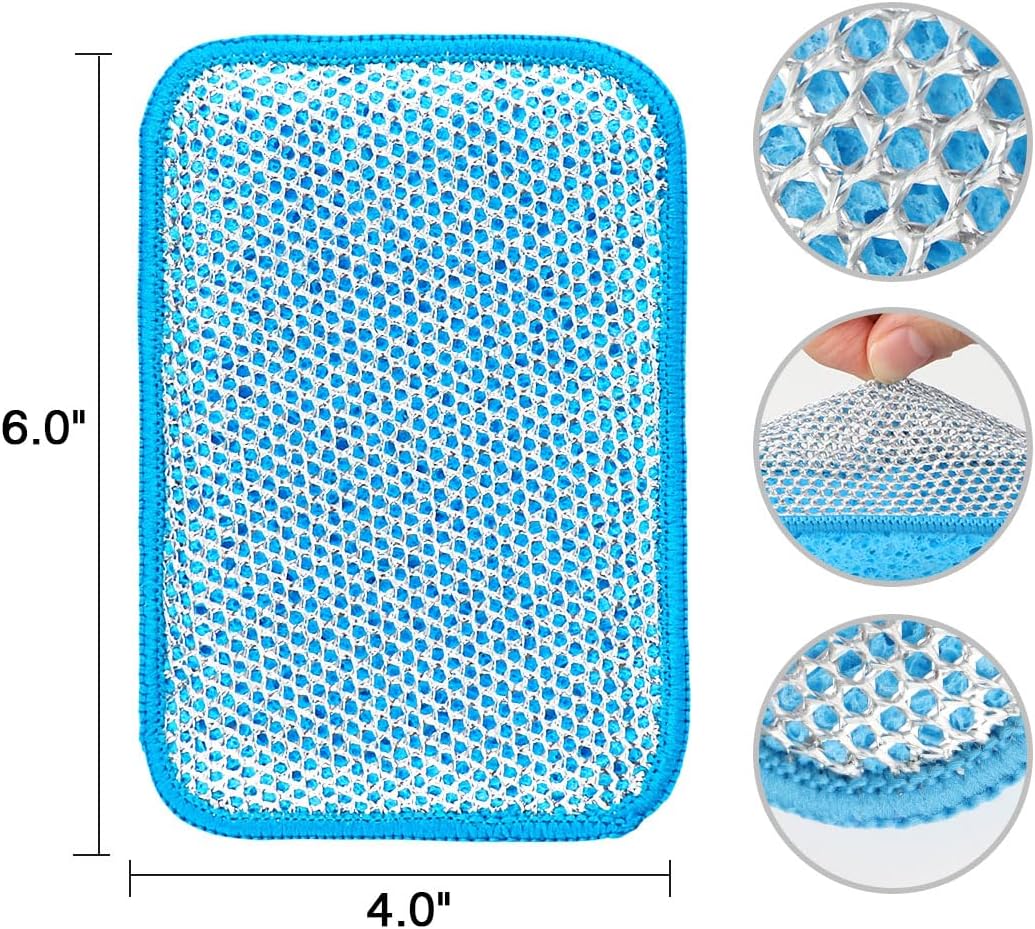 12 Pack Scrub & Wipe Cloths, Scrub Sponges with Non-Scratch Wire Dishwashing Rag for Kitchen, All-Purpose Cloth for Dishes, Pots, Pans, Non-Stick Cookware, Countertops (Blue)