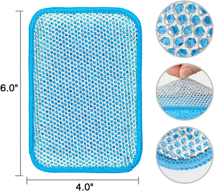 12 Pack Scrub & Wipe Cloths, Scrub Sponges with Non-Scratch Wire Dishwashing Rag for Kitchen, All-Purpose Cloth for Dishes, Pots, Pans, Non-Stick Cookware, Countertops (Blue)