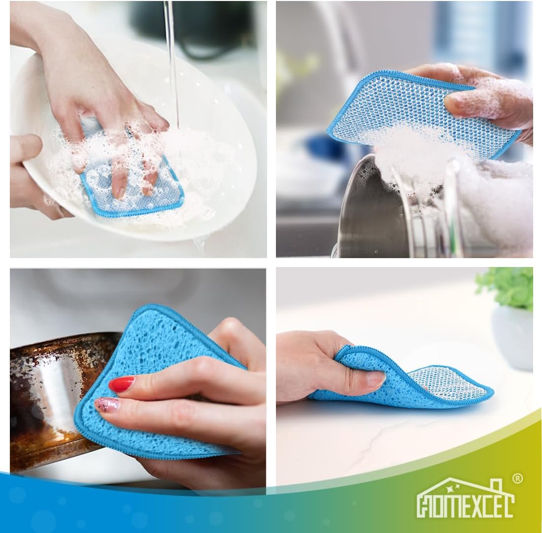 12 Pack Scrub & Wipe Cloths, Scrub Sponges with Non-Scratch Wire Dishwashing Rag for Kitchen, All-Purpose Cloth for Dishes, Pots, Pans, Non-Stick Cookware, Countertops (Blue)