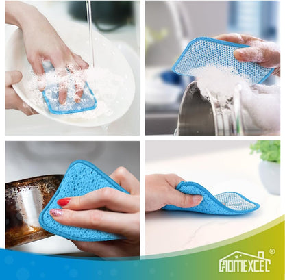 12 Pack Scrub & Wipe Cloths, Scrub Sponges with Non-Scratch Wire Dishwashing Rag for Kitchen, All-Purpose Cloth for Dishes, Pots, Pans, Non-Stick Cookware, Countertops (Blue)