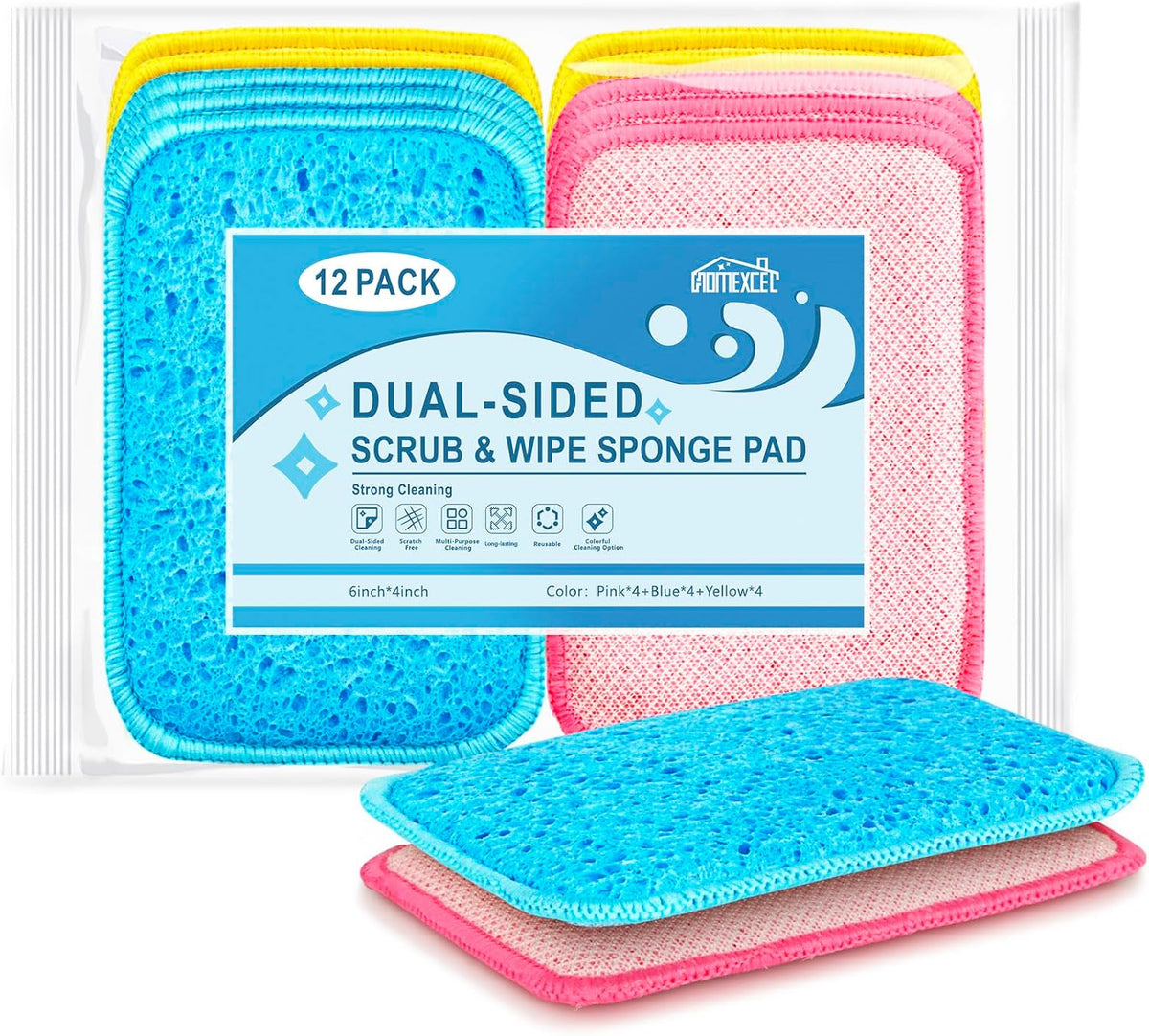 12 Pack Scrub & Wipe Cloths, Scrub Sponges with Non-Scratch Wire Dishwashing Rag for Kitchen, All-Purpose Cloth for Dishes, Pots, Pans, Non-Stick Cookware, Countertops (Blue)