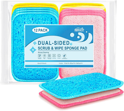 12 Pack Scrub & Wipe Cloths, Scrub Sponges with Non-Scratch Wire Dishwashing Rag for Kitchen, All-Purpose Cloth for Dishes, Pots, Pans, Non-Stick Cookware, Countertops (Blue)